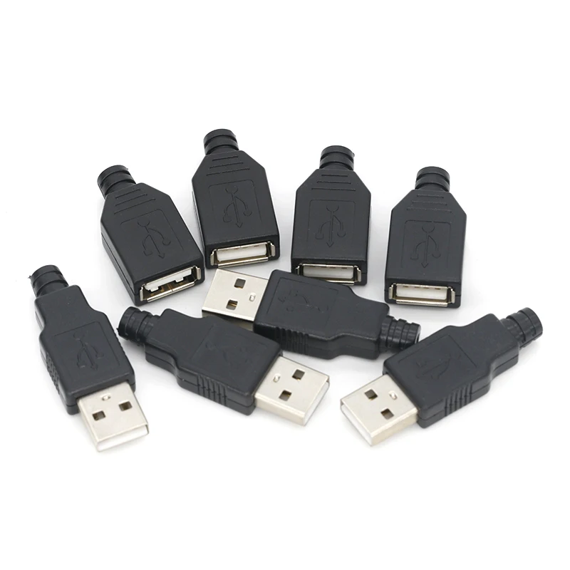 HNV 10 шт. Штекерный разъем USB Type A 4 контакта с черной пластиковой крышкой наборы для