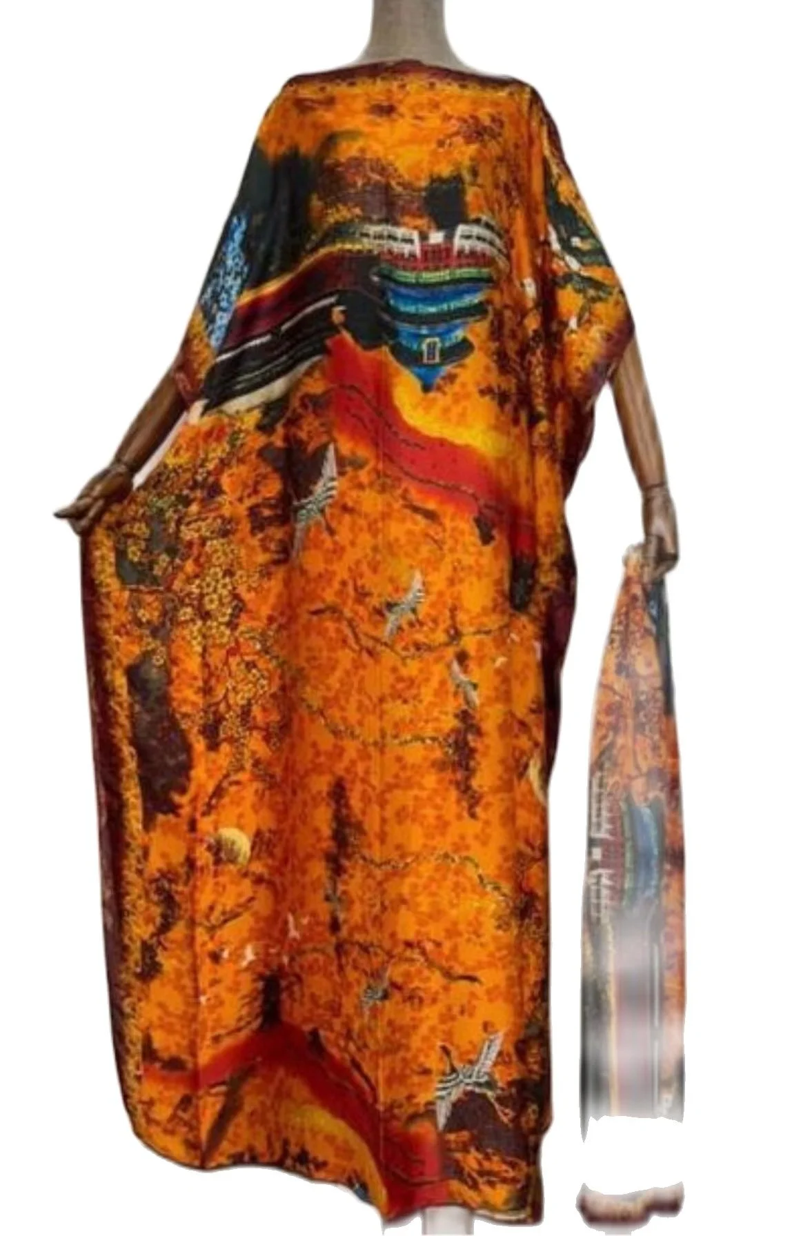 

Стильные африканские женские платья Дашики свободного кроя с принтом Модный с шарфом свободный размер длина 150 см