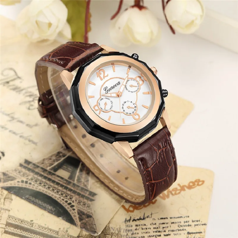 

GENEVA Luxury Watch Women Casual Leather Quartz Analog Wrist Watch Dress Valentine Gift Ladies Watch Clock relogio masculino