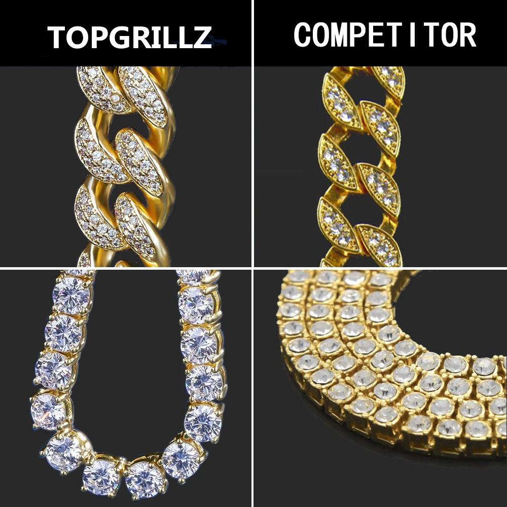 TOPGRILLZ 14 мм большая застежка в виде коробки, браслет с кубинским звеном, цвета: золотистый, серебристый, Iced Out, кубический циркон, рок, хип-хоп стиль, мужские ювелирные изделия