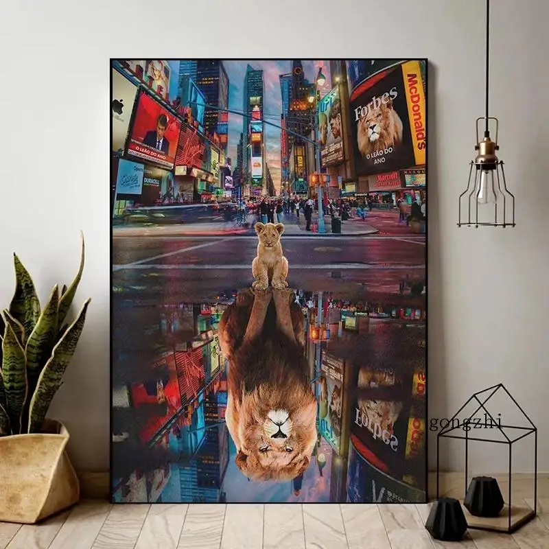 Animal Lion Nordic Poster City Street Landscape Canvas Painting and Prints Modern Wall Art Pictures for Living Room Home Decor | Дом и сад
