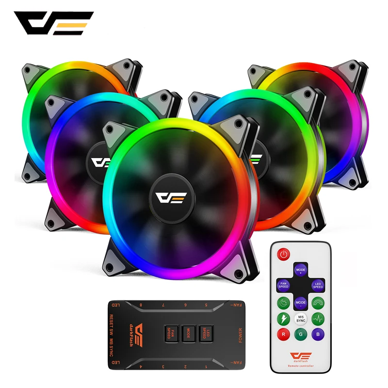 

darkFlash DR12 Pro Addressable RGB Fan 120mm AURA SYNC Cooler case Fan Adjust Speed Remote Control Double halo Quiet PC Fan