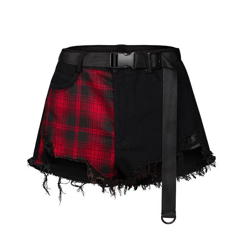 Женские клетчатые шорты PK279ND в стиле панк с поясом размер XS L|Женские шорты| |