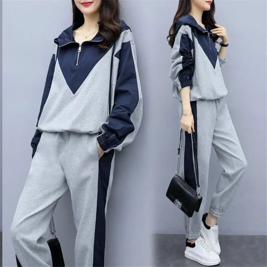 

women's tracksuits autumn Women Solid Color Hooded Sweatshirt and pant Tracksuit Sport Suit