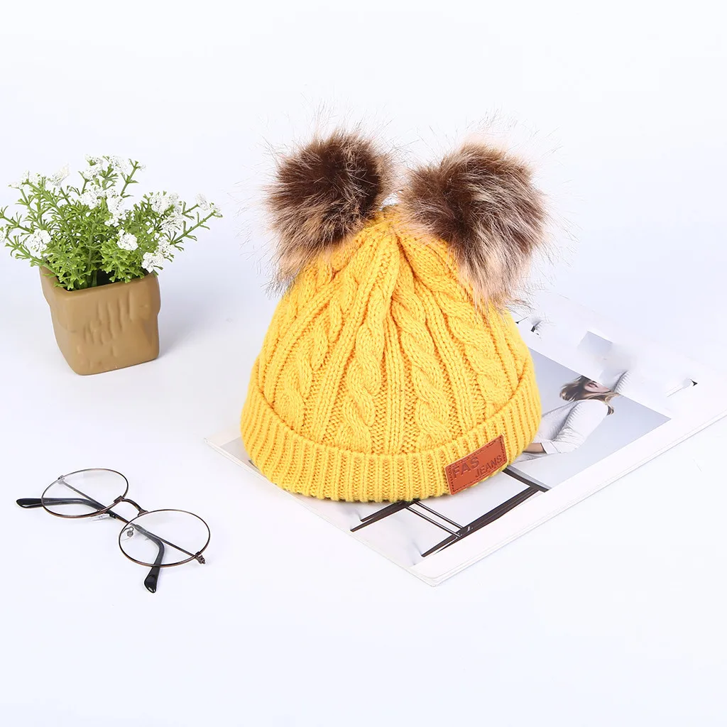 

Ear Warm Thicken Warm Hat Women Winter Keep Warm Casual Solid Outdoor Hairball pompom beanie muts Hat gorros mujer invierno