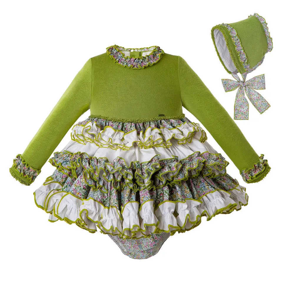 Pettigirl/зеленого цвета Одежда для младенцев детское вязаное платье девочек Пышное
