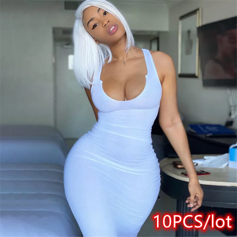 

10 шт., Женский трикотажный костюм в рубчик, без рукавов