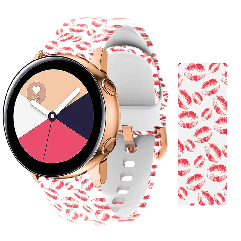 20 мм ремешок для samsung Galaxy Active Watch Band Мягкие силиконовые в форме цветка Печать Спортивный Мягкий ремень цветок браслет с принтом ремешок - Цвет ремешка: Red lips