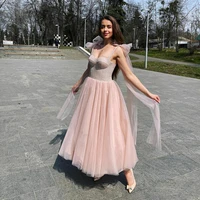 uzn blush pink a line glitter tulle prom dress sweetheart adjustable strapless evening gowns customized homecoming dresses