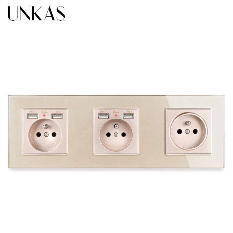 UNKAS 3 банды черная французская стандартная настенная розетка с двойным usb портом