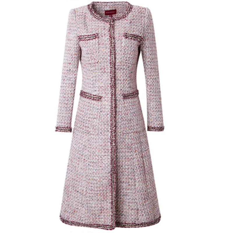 

Plaid Casual Slim Overcoat Women's Middle and Long 2020 Winter Warm Standing Collar Single Breasted Fashionable Windbreaker