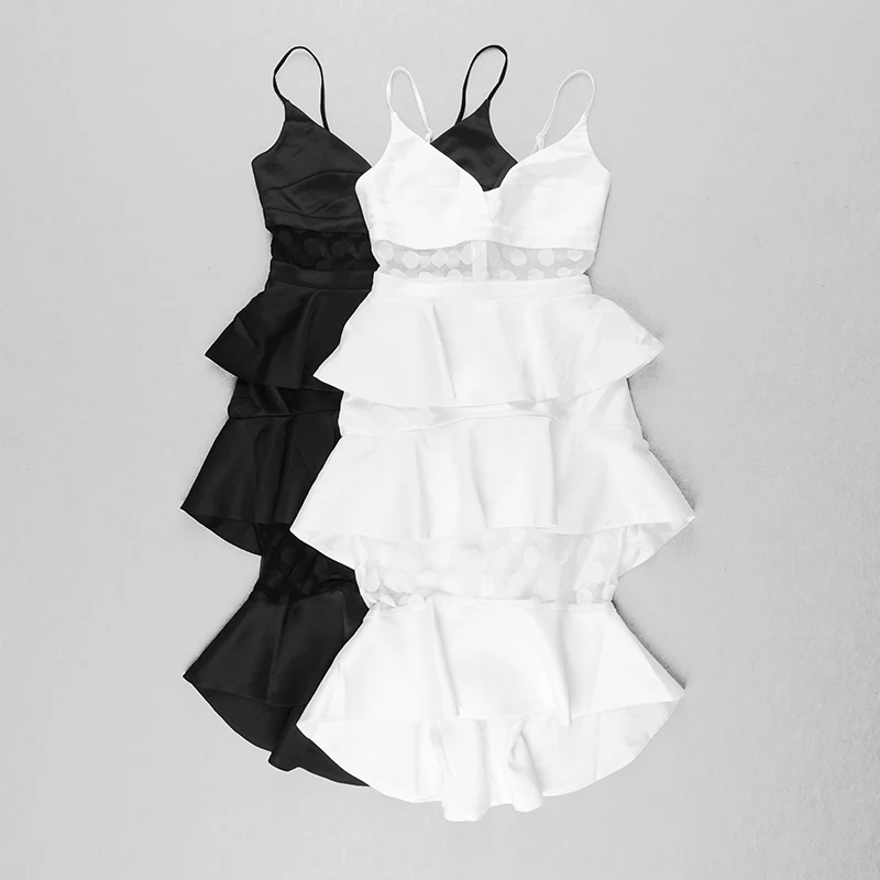 Новинка 2019 женское платье летнее сексуальное Сетчатое в горошек с рюшами Русалка