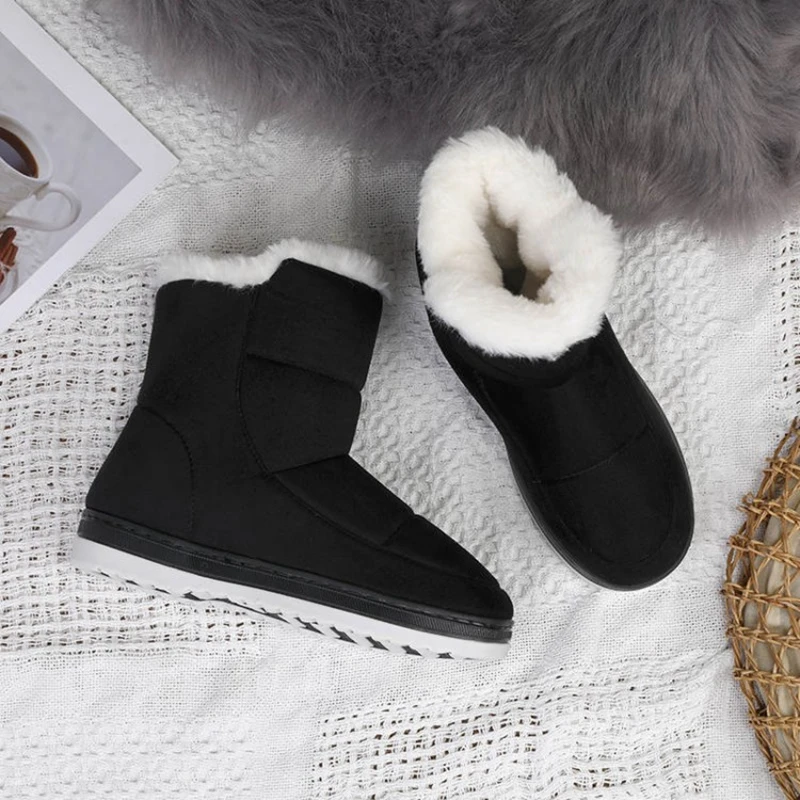

Girseaby Winter Warm Mid-Calf Snow boots Round toe Flat with Faux Suede Slip-on Solid Big size 36-45 Apricot Black Casual A3160