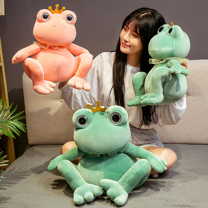 

1pc 55/40CM Cute Couple Crown Frog Plush Toys Cartoon Stuffed Soft Animal Real Life Frog Dolls for Children Kids Birthday Gifts