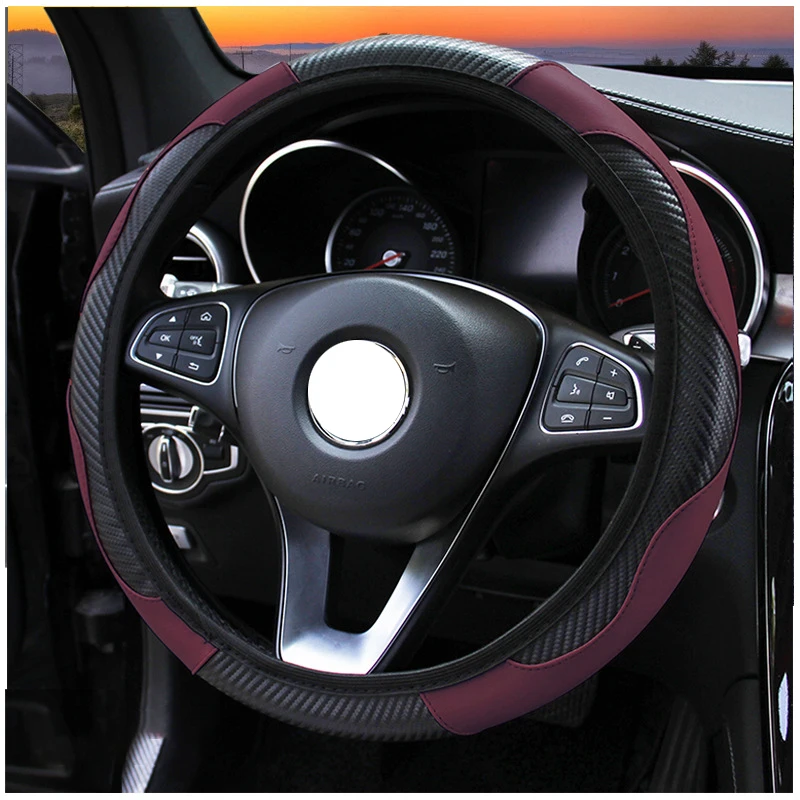 

38cm Universal Car Steering Wheel Cover PU Leather Auto Steering Wheel Covers Anti Slip Auto Decoration internal Accessories