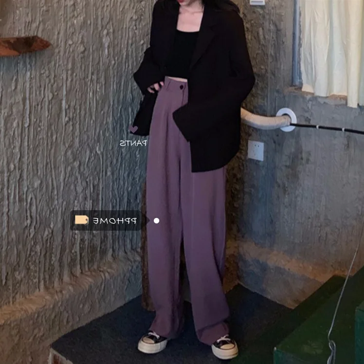 

Women's casual pants spring and autumn new straight pants loose thin high waist suit pants pure color