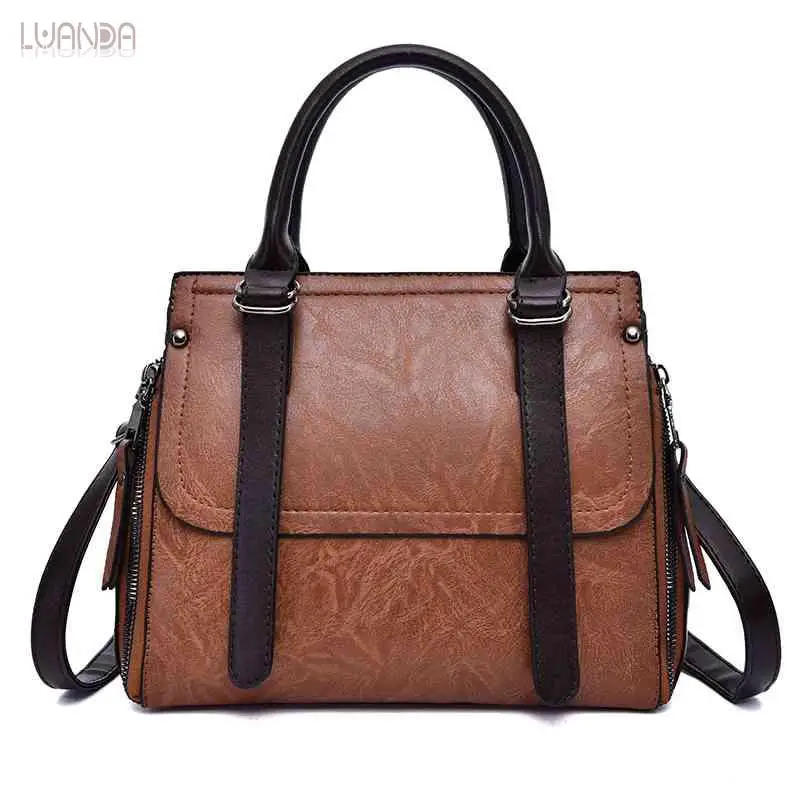 Модная кожаная женская сумка классическая простая с верхней ручкой дизайнерские