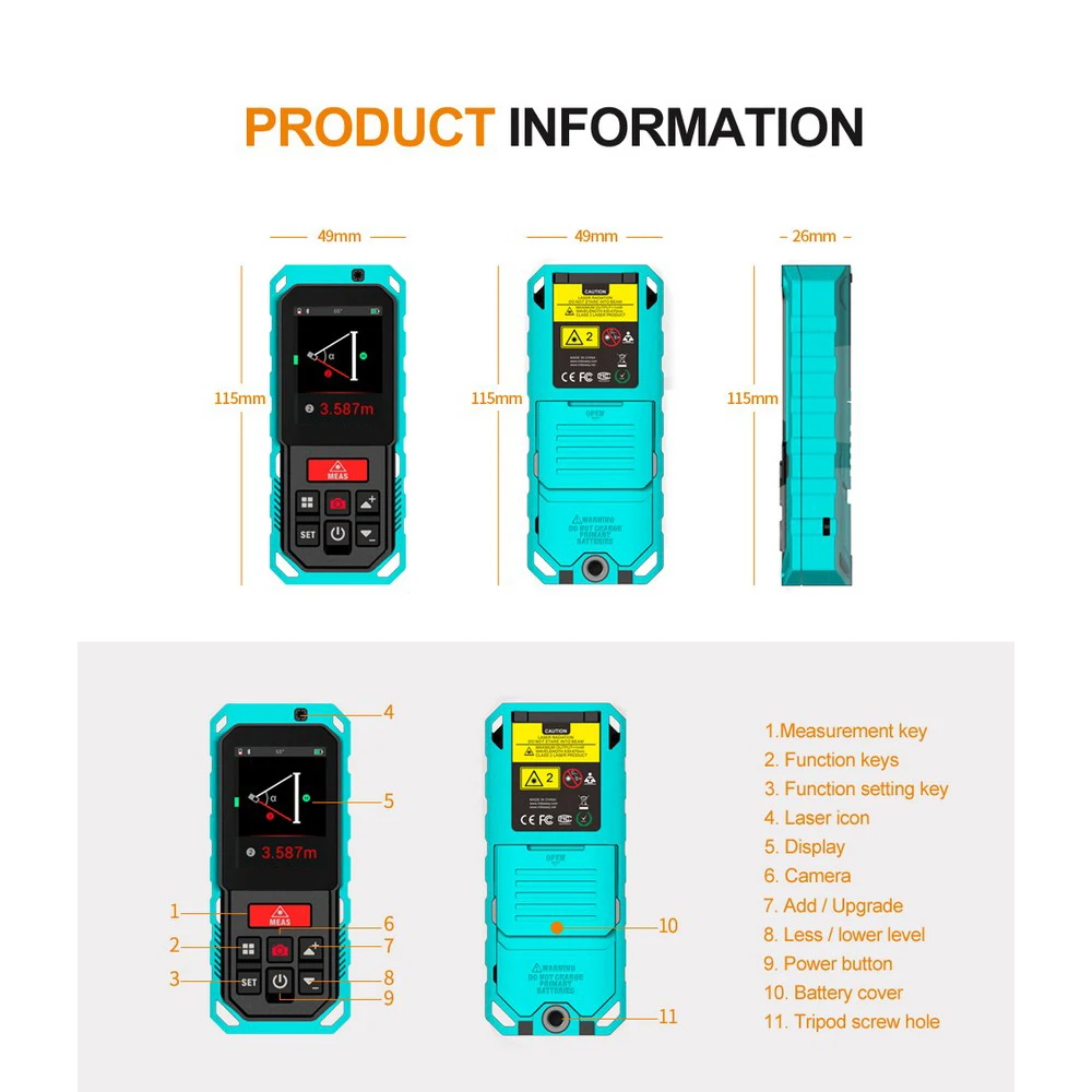 

Mileseey Laser Distance Meter 200M Bluetooth Rangefinder Trena USB APP Range Finder Electronic Build Measure Tape with Camera