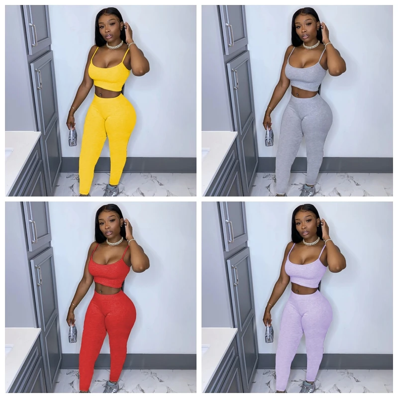 

New European And American Hot Sale Women's Trousers Suit Solid Color Sexy Slim Hips Sleeveless Vest Trousers Suit