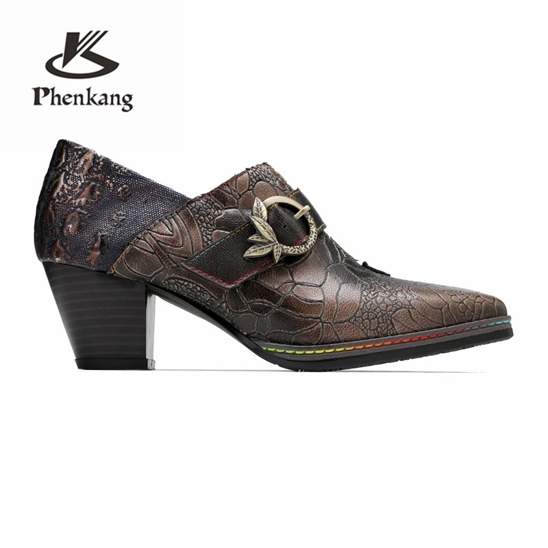

Women genuine leather oxford pumps shoes vintage leather lady oxford heels shoes for women shoes 2020 spring grey