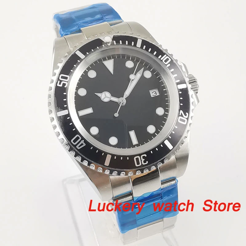 Мужские механические часы Parnis 42 мм черный стерильный циферблат светящиеся