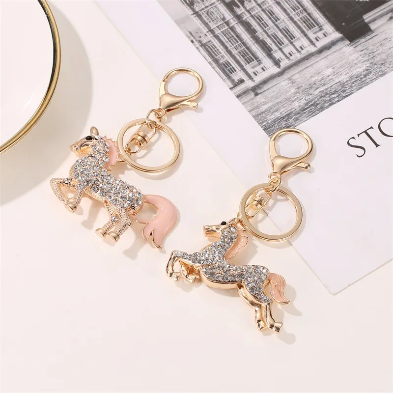 

2021 New Trend Punk Fashion Cute Animal Full Diamond Color Animation Pony Keychain Pendant Couple Small Gifts