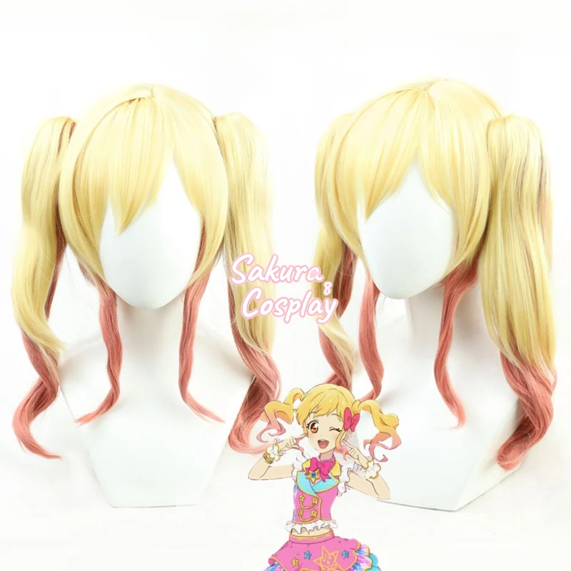 

Game Aikatsu STARS Nijino Yume Cosplay Golden Pink Mixed Heat Resistant Synthetic Hair Halloween Carnival Party + Free Wig Cap