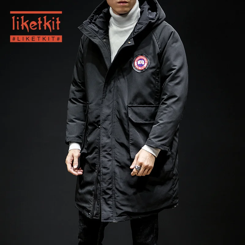Liketkit мужские зимние куртки с капюшоном 2019 однотонные свободные камуфляжные