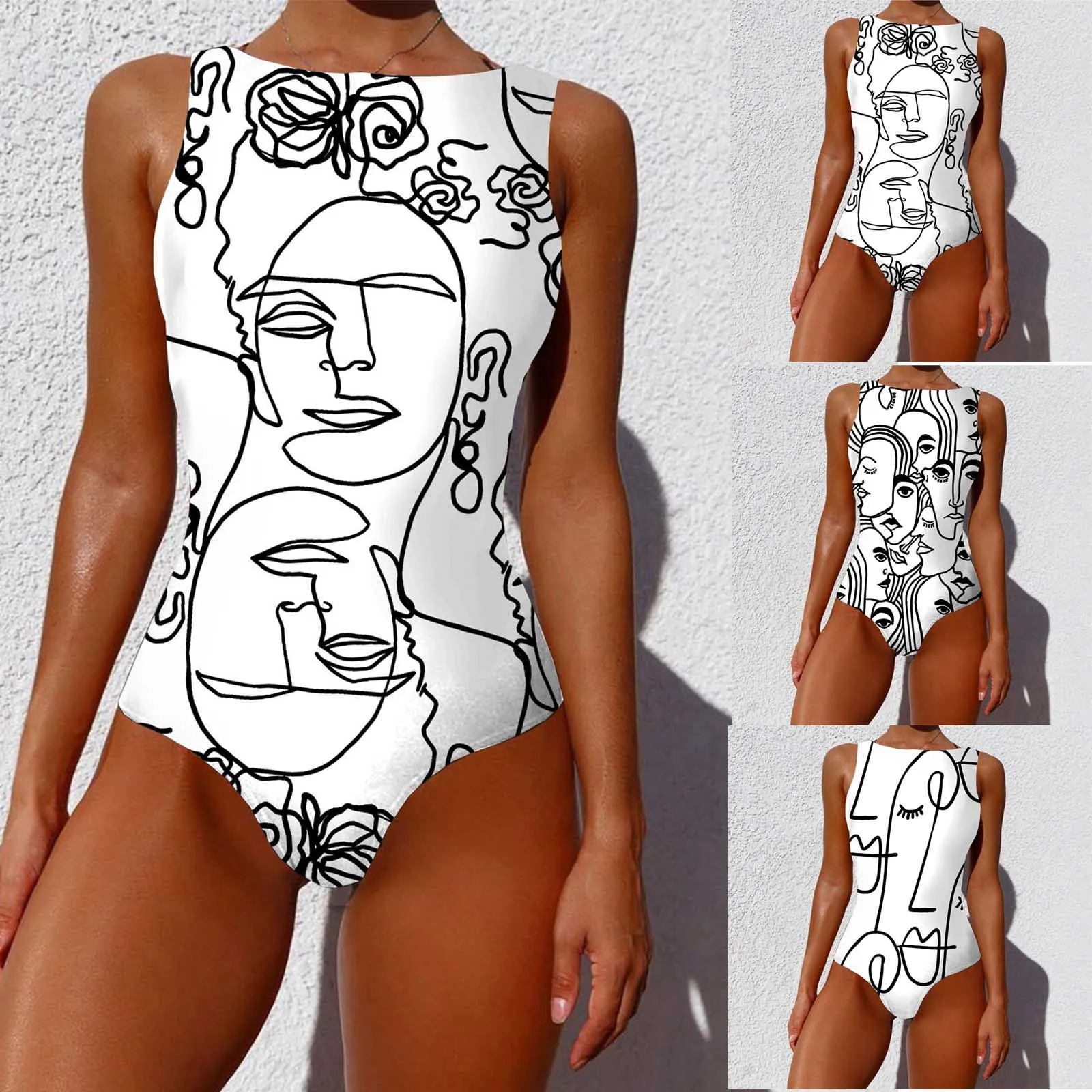 

Купальники женские 2021 Модные женские граффити с абстрактным принтом сексуальные с высокой горловиной с открытой спиной сиамские купальник...