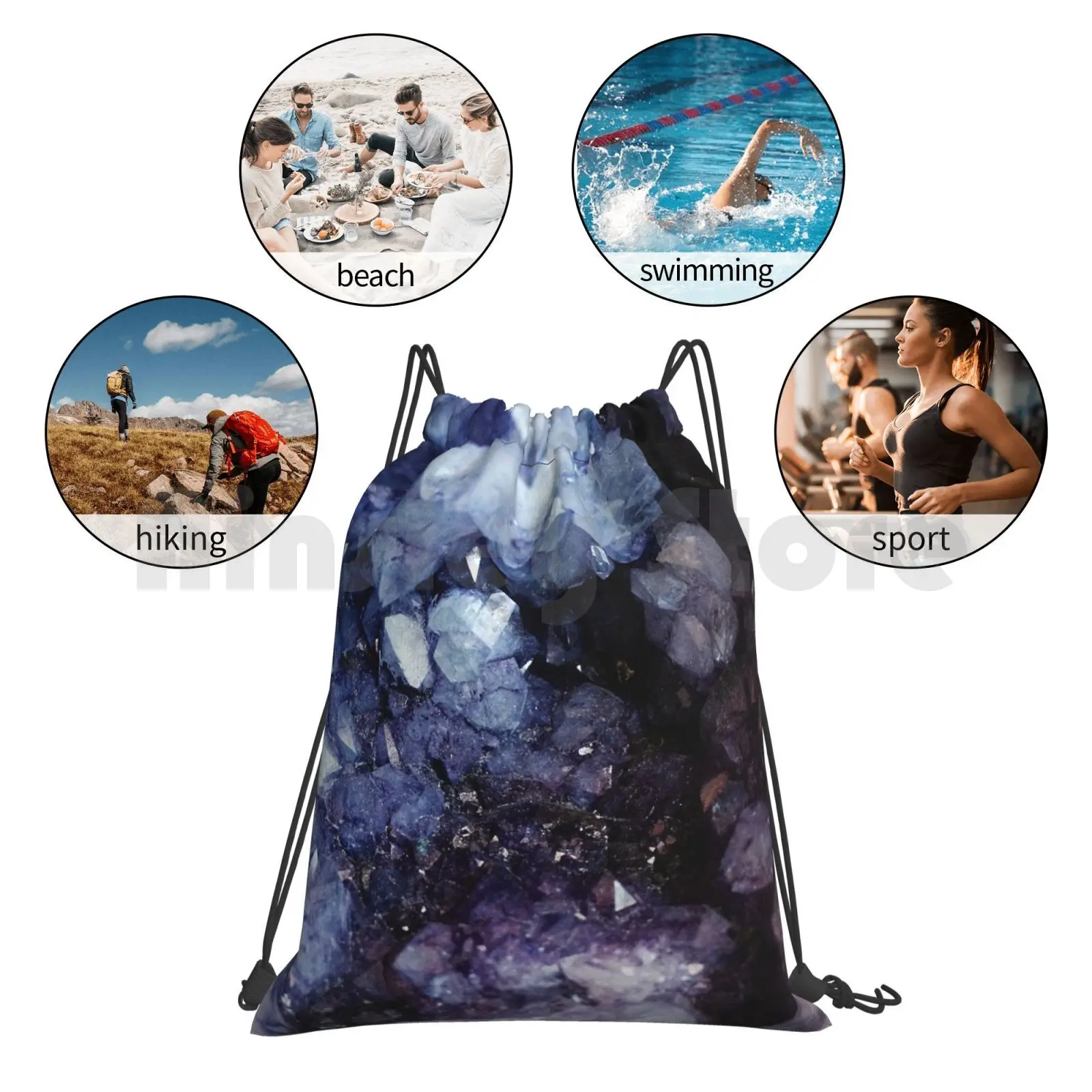 

Geode Backpack Drawstring Bag Riding Climbing Gym Bag Crystal Blue Purple Amethyst Geode Sapphire Quartz Cool Trendy Tumblr