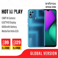 original infinix hot 10 play 2gb32gb4gb64gb 6 82 hd display global version smartphone 6000mah helio g35 mobile phoneone