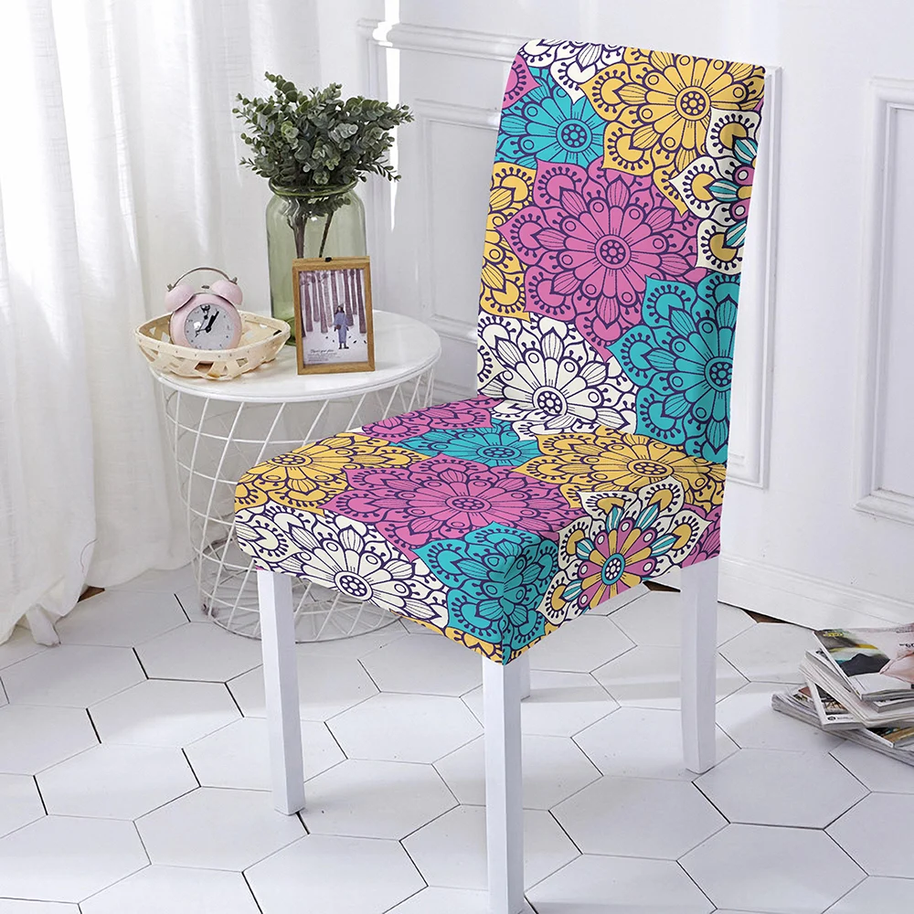 

Spandex Elastic Printing Dining Chair Slipcover Mandala Removable Anti-dirty Kitchen Seat Case Stretch Chair Cover for Banquet