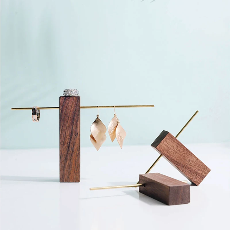 

Metal Bar earring holders Wooden bracelet stand for jewelry necklace holder earing organizer jewellery display case Hanging