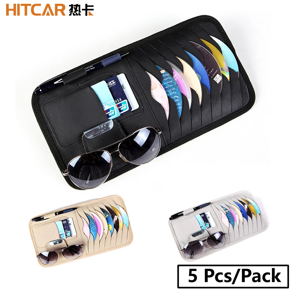 Beste Auto CD DVD Disc PU Leer Opslag Media Case Houder Zonnebril Card Organizer Zonneklep Zonnescherm Mouwen Portemonnee Clips 5 Stks/pak