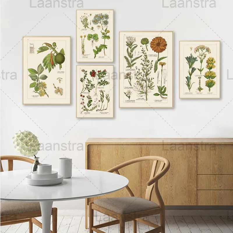

Green Plant Flower Illustration Book Home Decoration Painting Retro Feeling Living Room Wall Canvas Poster Bedroom Study Print