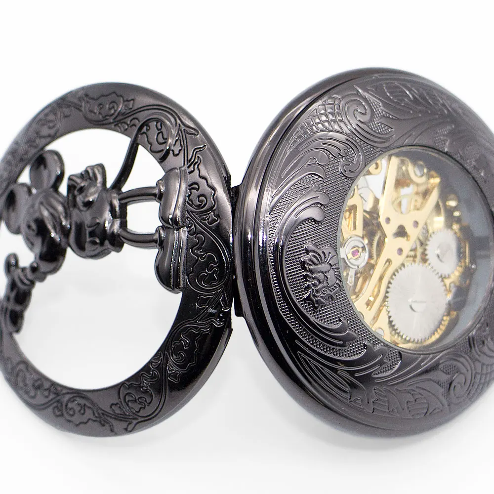 5 шт./лот Ретро мышь полый черный циферблат механические карманные часы Подвеска