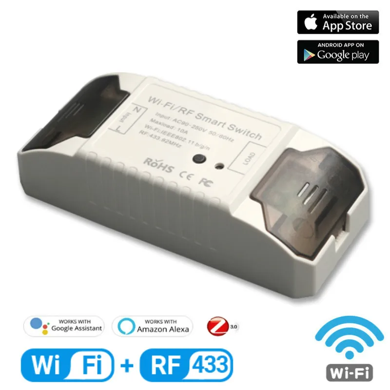

433RF/ 433RF+Wifi/ Wifi 10A Smart Home On-off Device Tuya Solution Inteligent Remote Switch Phone Control With Alexa Google Home