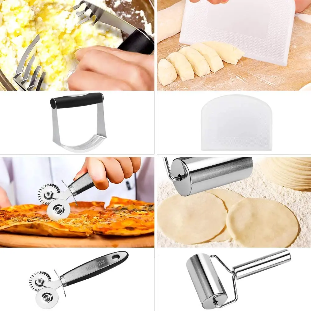 Pastry Cutter Set 7 Pcs Stainless Steel Biscuit with Scraper Dough Blender Rolling Pin | Дом и сад
