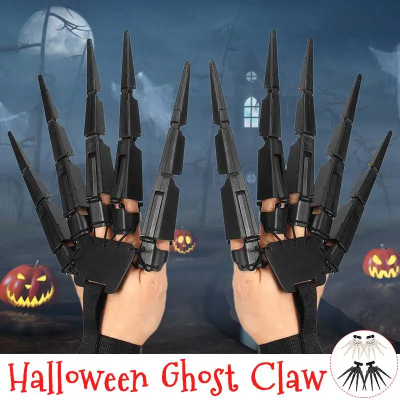 

1Pair Halloween Articulated Finger Gloves Flexible Funny Halloween Costume Party Ghost Claw Halloween Props Hand Model Kid Adult