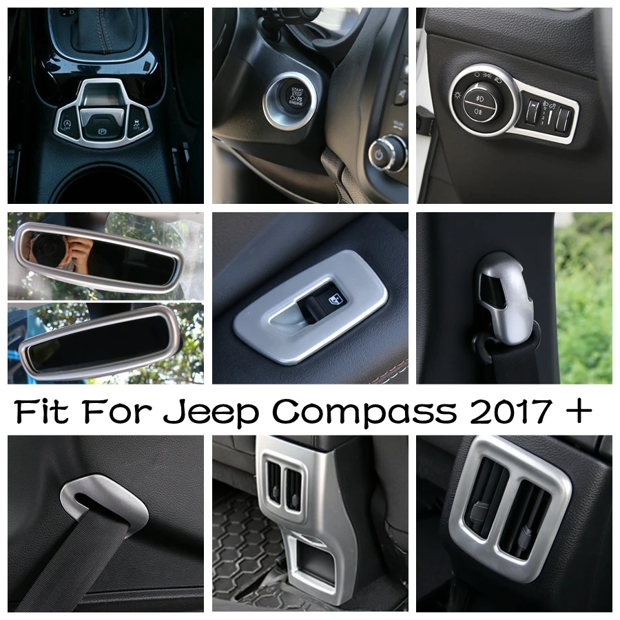 

Matte Interior Refit Kit Center Control Gear Shift Panel Engine Start Stop Button Cover Trim ABS For Jeep Compass 2017 - 2020