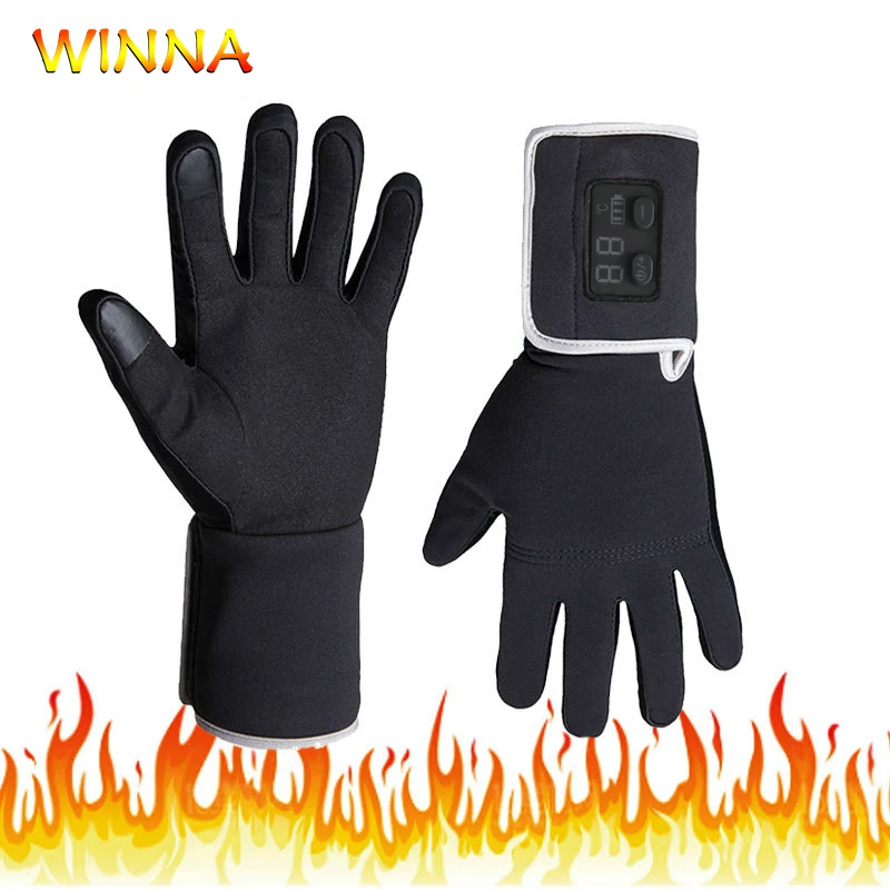 Черные теплые велосипедные перчатки зимние с электрическим подогревом