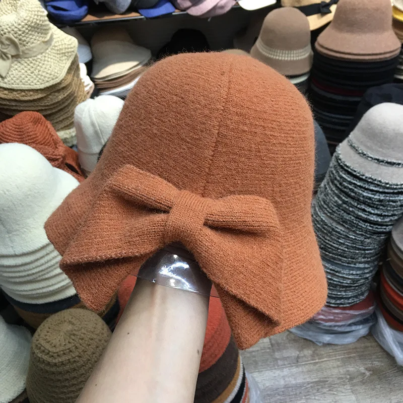 

202110-xx-24 japan style autumn winter Split brim bowknot lady bucket cap women leisure hat