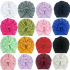 Детская шапка с бантом, однотонная теплая и удобная дышащая Милая повязка на голову, 12 цветов