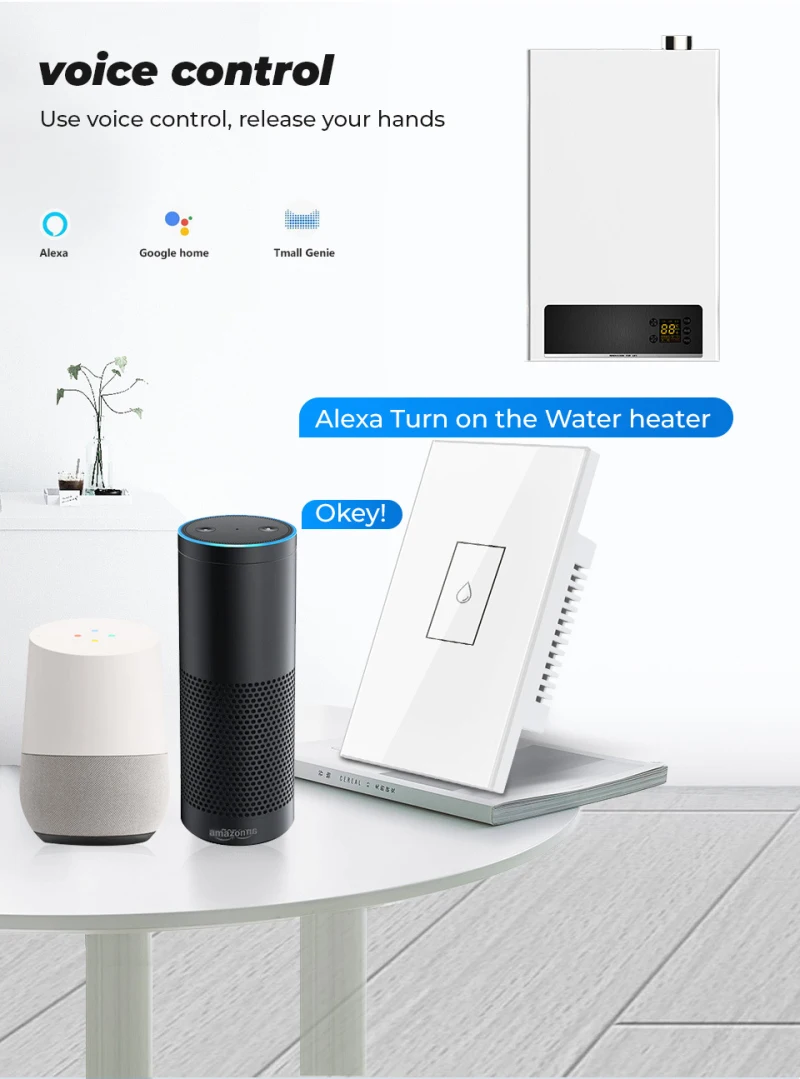 

TUYA 20A Water Heater Switch Smart US Wifi Touch Wall Switch Timing Remote Control Work With Google Home Alexa Smart Home