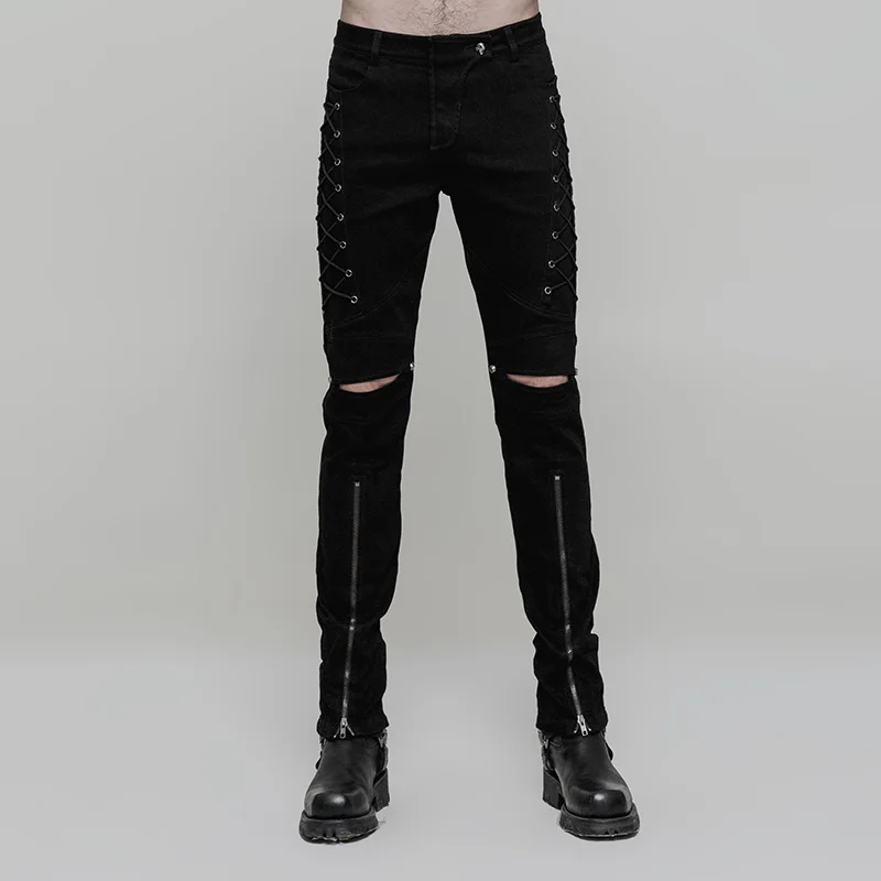 Мужские ковбойские брюки в стиле панк упругие джинсовые длинные на молнии с