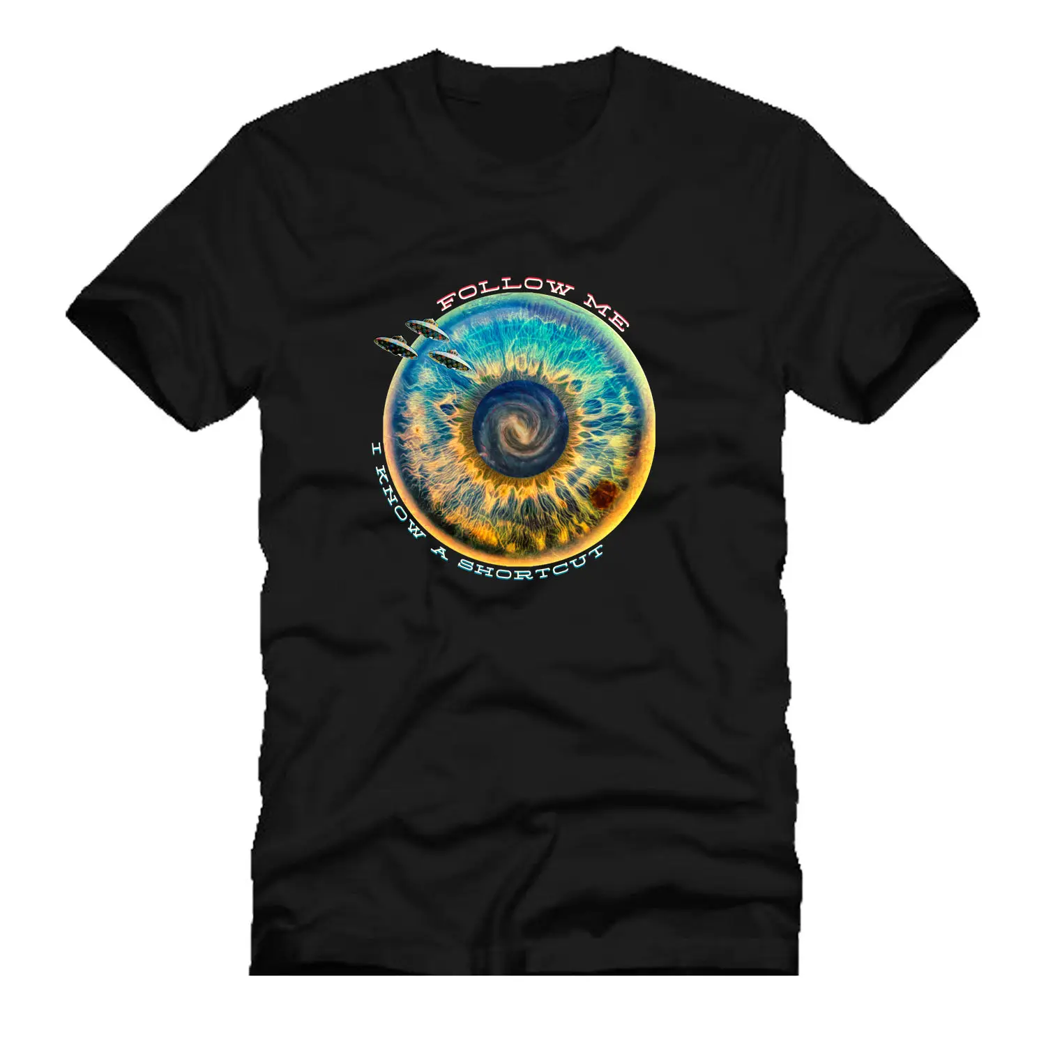 Follow me (следуй за мной) Ирис космос НЛО глаз старый Ретро Винтаж dtg Мужская футболка