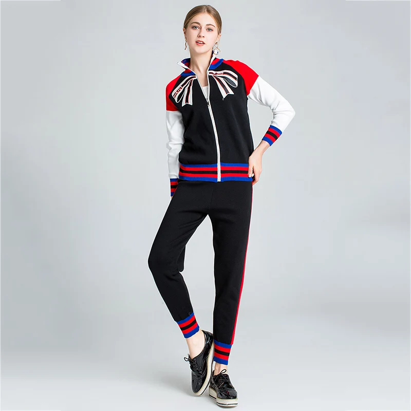 Осенняя молния кардиган свитер и брюки вверх вниз из двух частей моды Сладкая