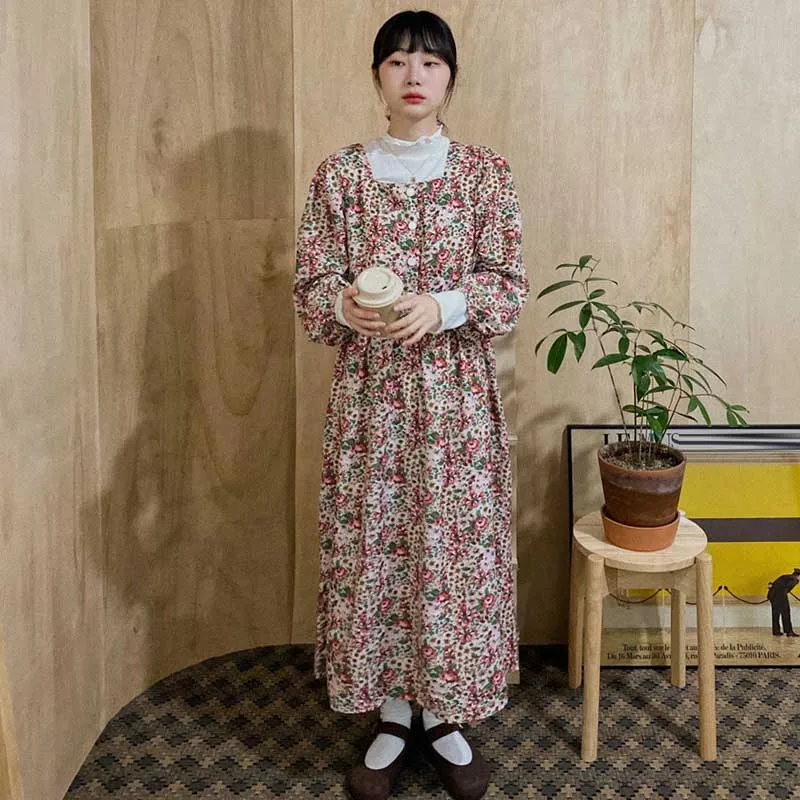 Coreano Vintage vestido de las mujeres de primavera y otoño 2021 moda Vestido de manga larga de una sola pieza elegante señoras vestido de fiesta vestidos