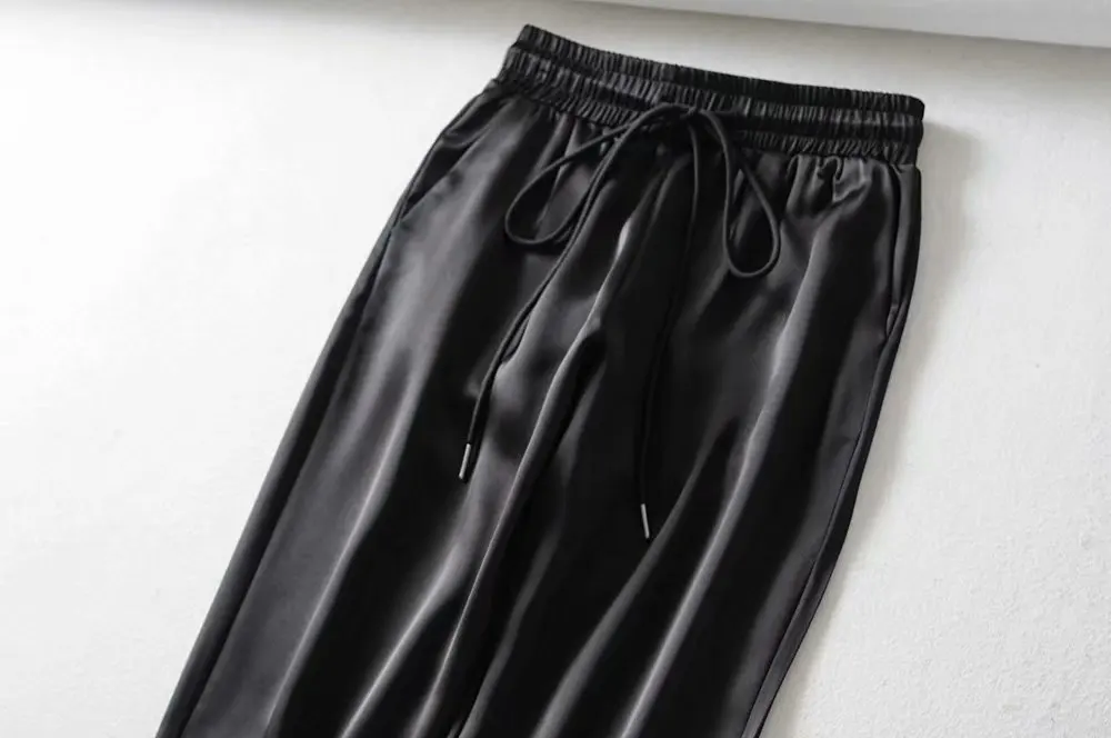 Новый женский Повседневный Спортивный тренировочный костюм на шнурке атласные