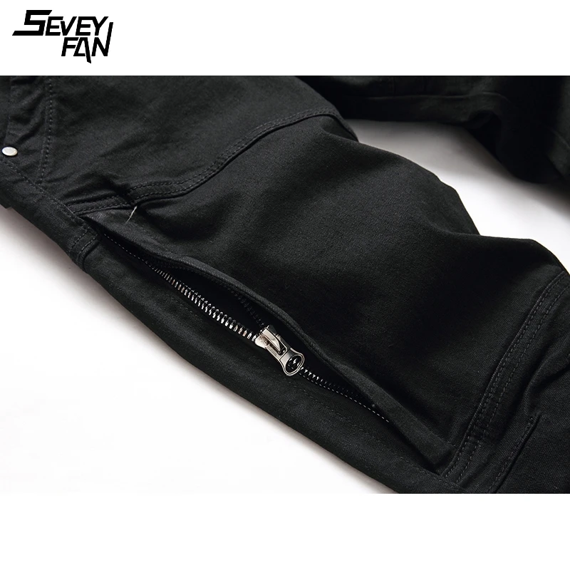 

Men's Moto Biker Jeans Fashion Black Slim Patchwork Harajuku Denim Pants Spring Autumn Causal Cotton Hip Hop Jeans Male